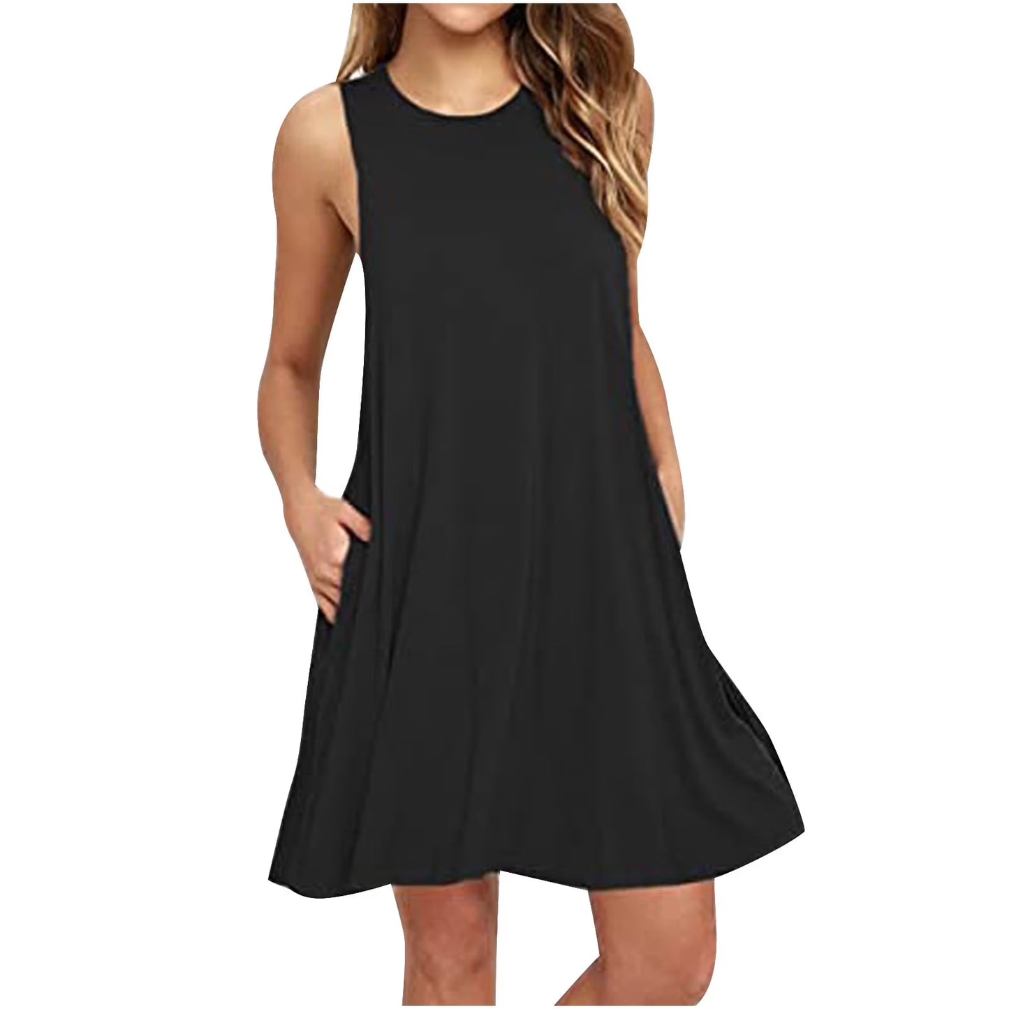 Dresses for Women Sawvnm Fashion Women Summer Solid Casual Round-Neck Short Sleeve Mini Dress Summer Party Beach Dress on Clearance