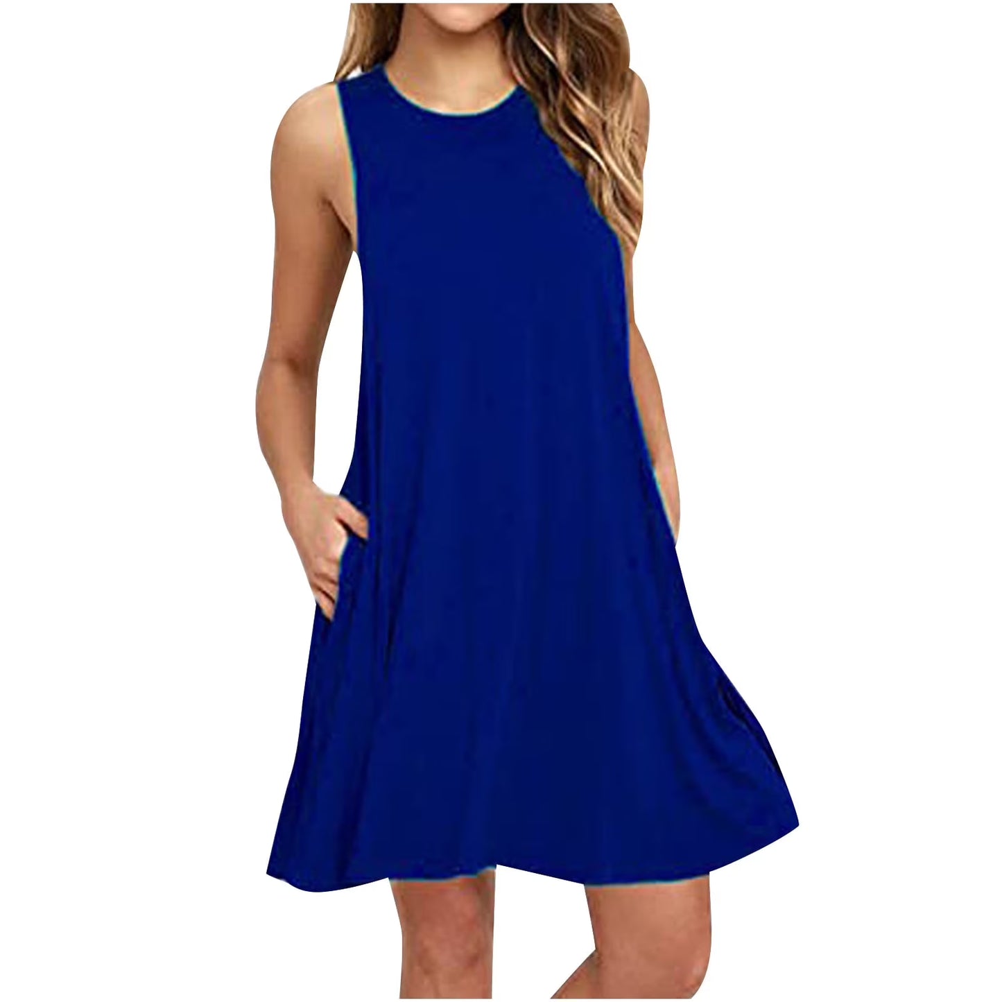 Dresses for Women Sawvnm Fashion Women Summer Solid Casual Round-Neck Short Sleeve Mini Dress Summer Party Beach Dress on Clearance