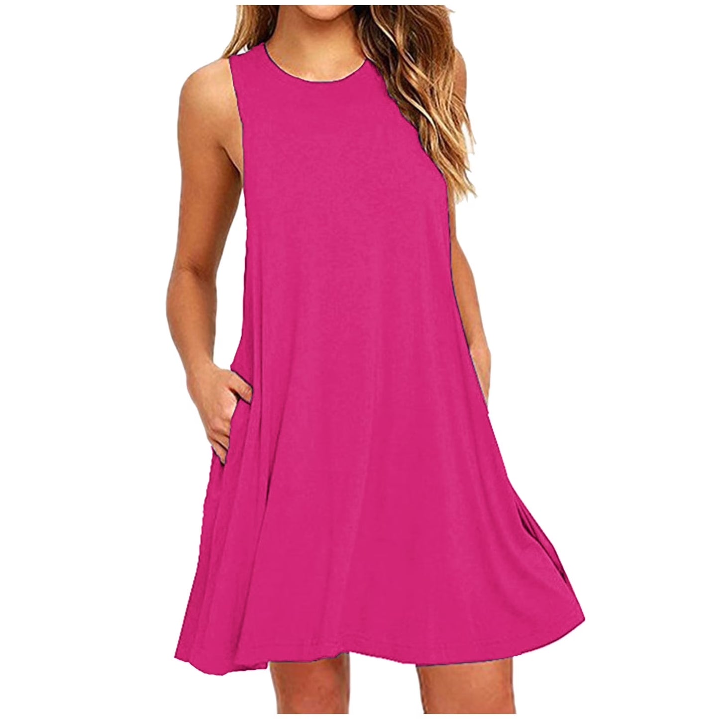 Dresses for Women Sawvnm Fashion Women Summer Solid Casual Round-Neck Short Sleeve Mini Dress Summer Party Beach Dress on Clearance