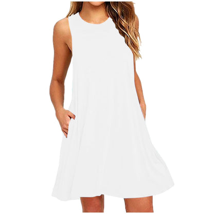 Dresses for Women Sawvnm Fashion Women Summer Solid Casual Round-Neck Short Sleeve Mini Dress Summer Party Beach Dress on Clearance